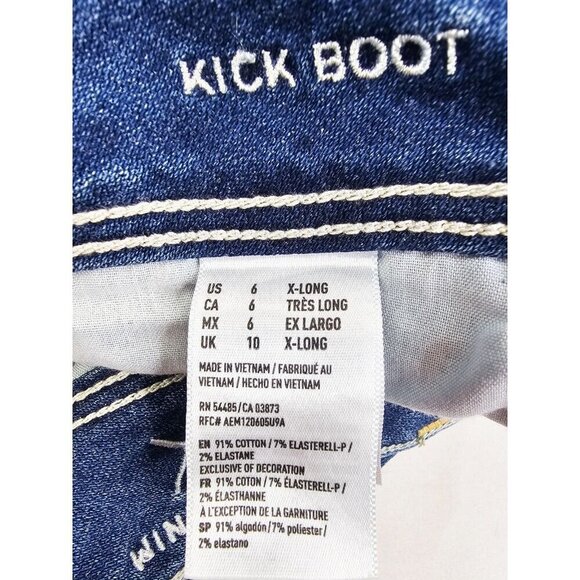 American Eagle Outfitters Size 6 X-Long Women Kick Boot Super Stretch Blue Jeans - Picture 5 of 13